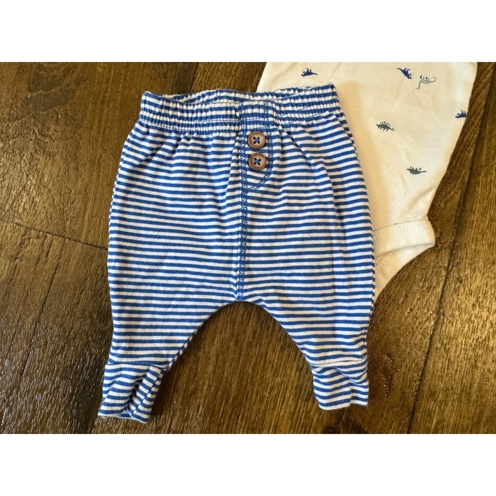Carters Preemie Baby Boy Outfit Bodysuit Pants 2 Piece Reborn Doll Stripe Dinos - Picture 5 of 8